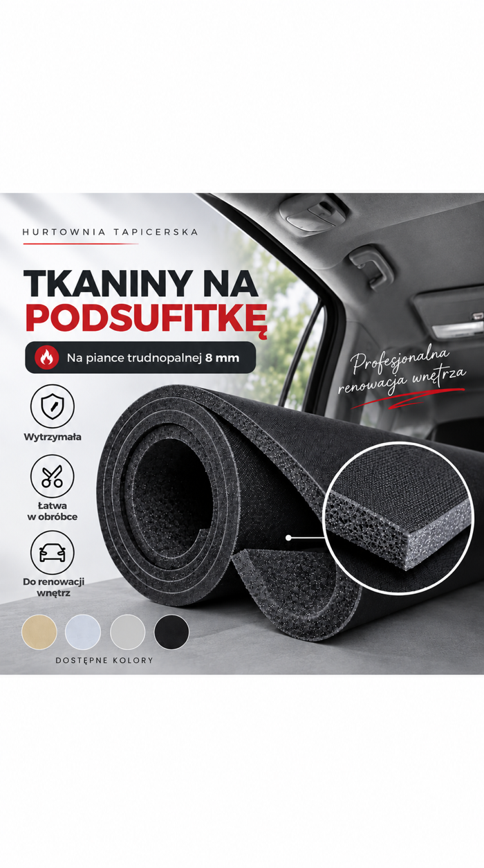 Tkaniny na podsufitkę samochodową na piance 8 mm — zobacz ofertę
